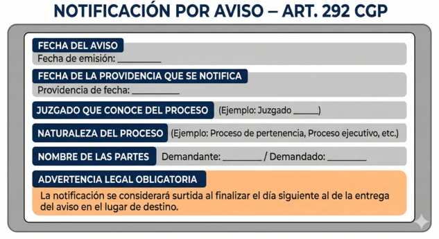 Notificación por aviso Art. 292 del CGP
